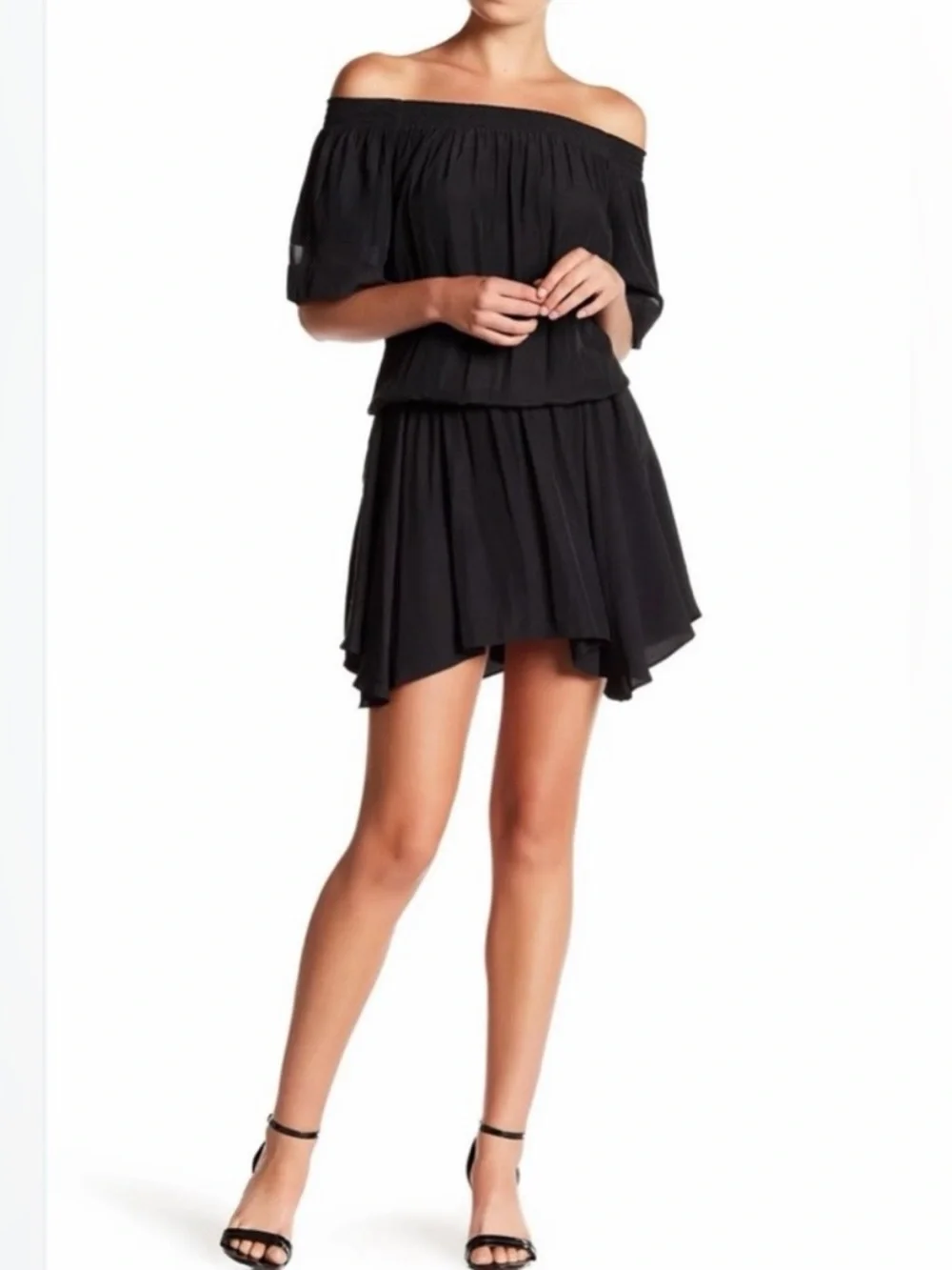 RAMY BROOK Jessica Off the Shoulder Mini Dress - Size S - black